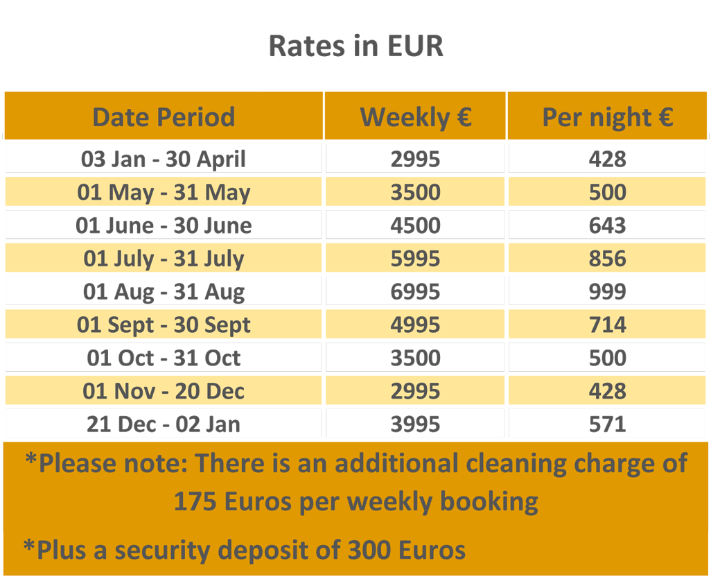 Casa Grande Holidays Rates in EUR